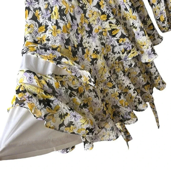 Karl Lagerfeld Ruffled floral sheer babydoll dress,chiffon frill,tiered,tie wrap - Picture 15 of 16